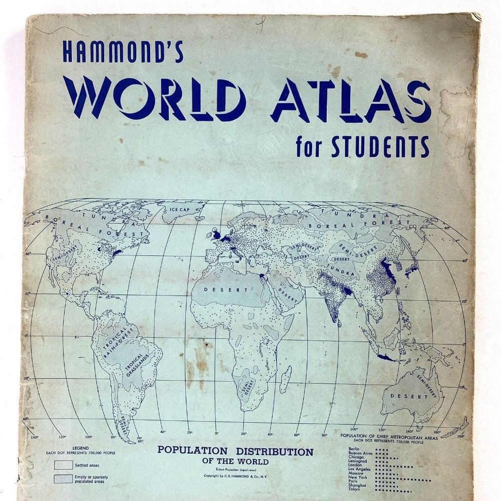 1958 Hammonds World Atlas for Students Compact Reference Book Softcover 12x9in